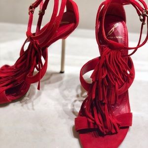 Brian Atwood Fringe T-Strap Heels
